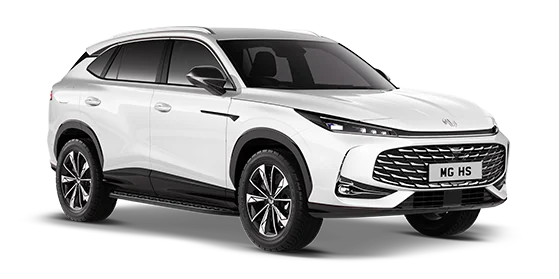 MG HS Plug-in Hybrid w wersji studyjnej, biały lakier, tło wycięte